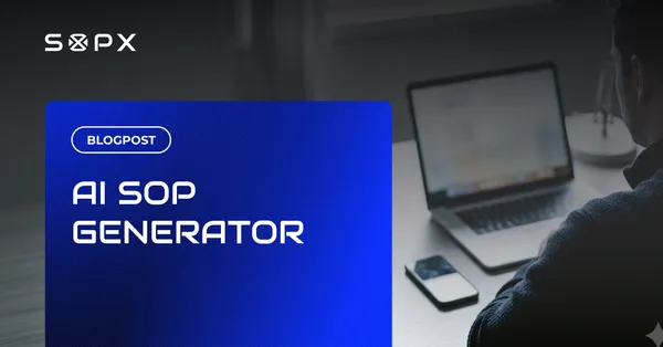 Mechanic reviewing an SOP created by an AI SOP generator on a mounted tablet in a repair shop.