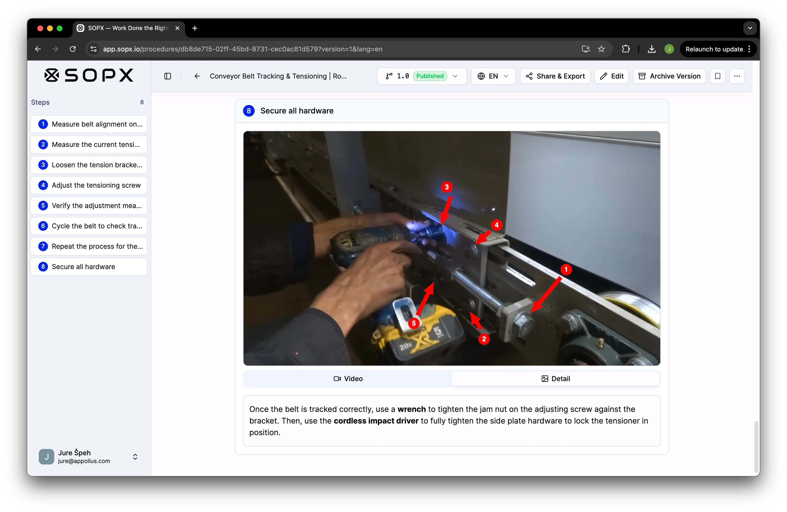 SOPX annotation toolbar applied to a step frame