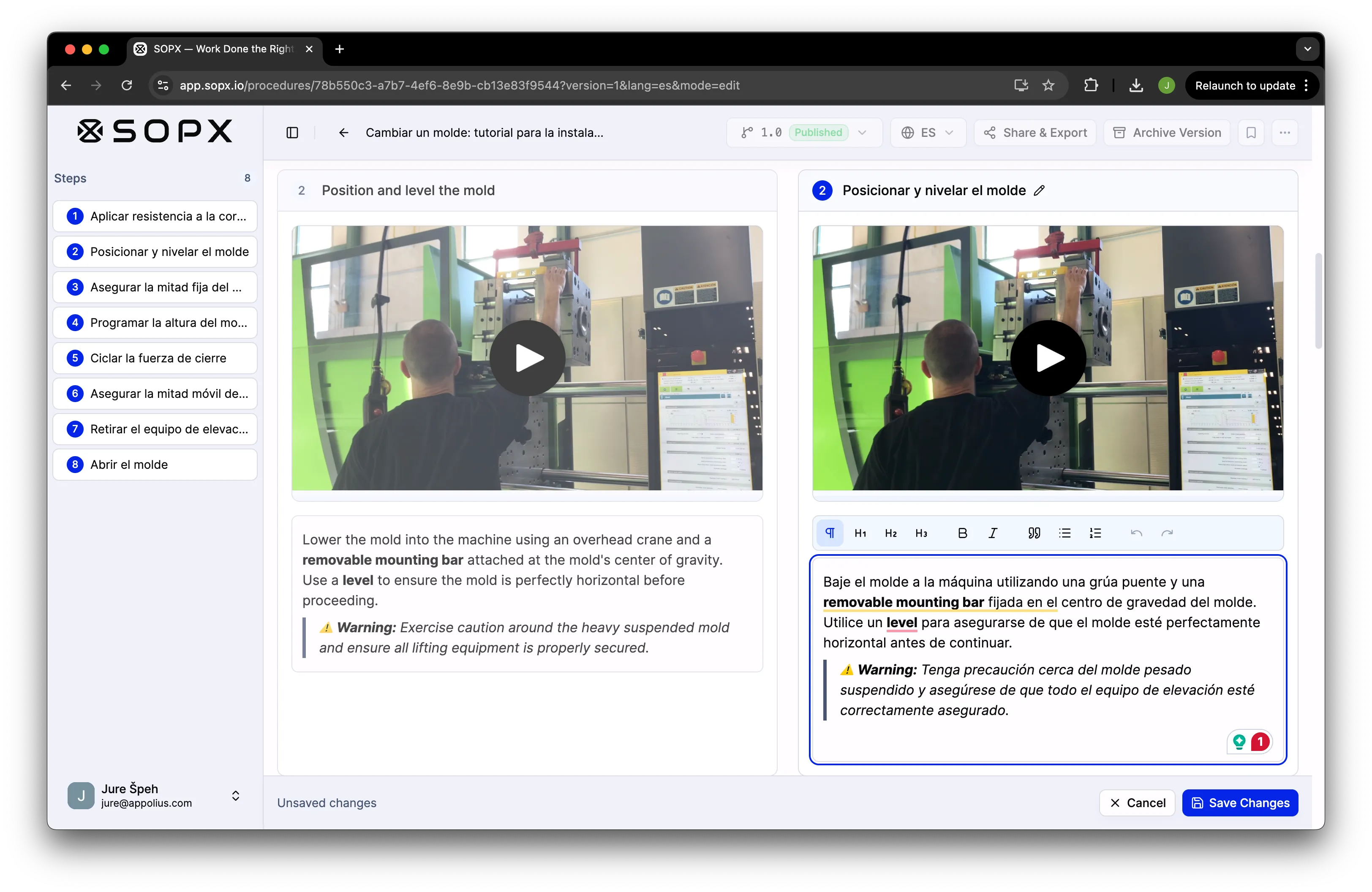 SOPX side-by-side translation view