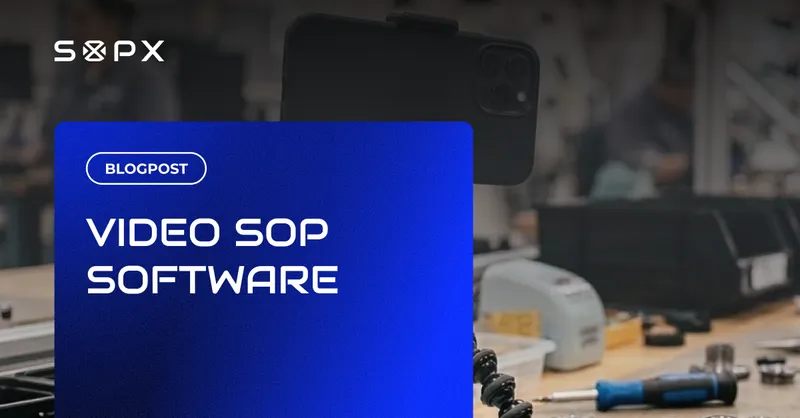 Factory worker recording an assembly process for video to SOP software with a smartphone on a tripod.