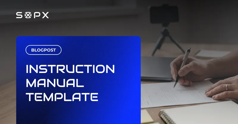 Hands drafting an instruction manual template on paper at a desk, with a phone on a tripod set up to film the task.
