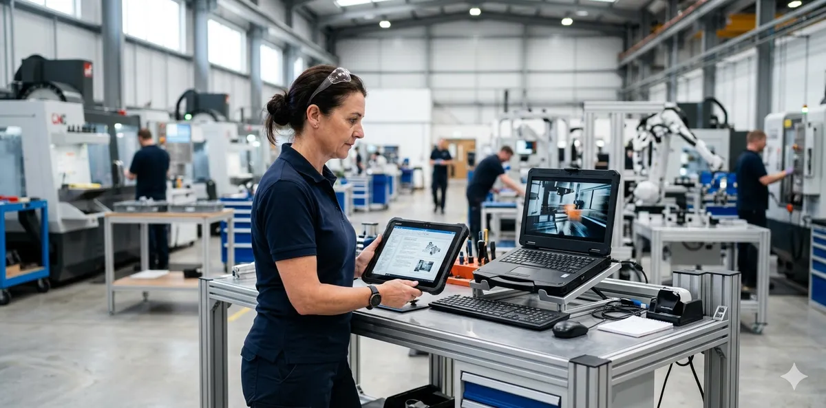 Supervisor reviewing work instructions on factory floor