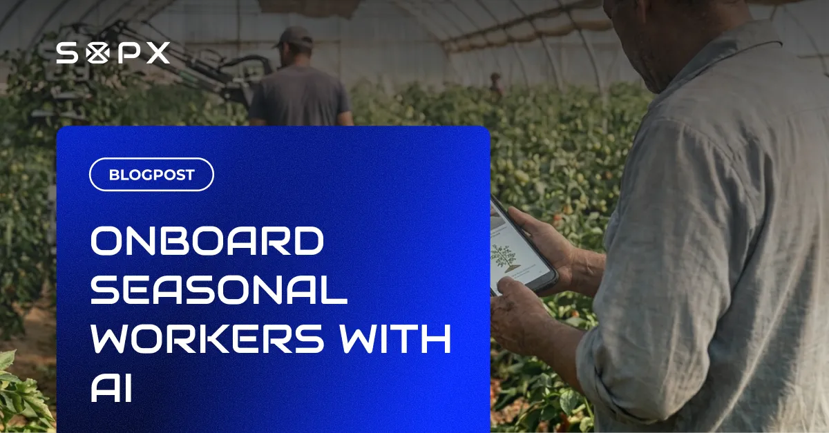 Supervisor training a new seasonal worker on site, using a step-by-step SOP on a phone instead of repeating instructions out loud.