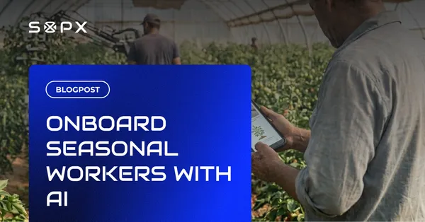 Supervisor training a new seasonal worker on site, using a step-by-step SOP on a phone instead of repeating instructions out loud.