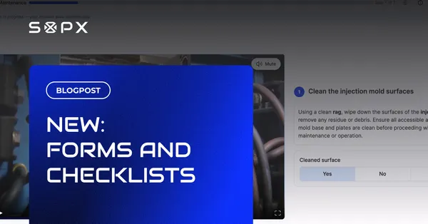 SOPX Run mode turning an SOP step into a checklist: a task video beside a Yes/No/N-A checkoff.