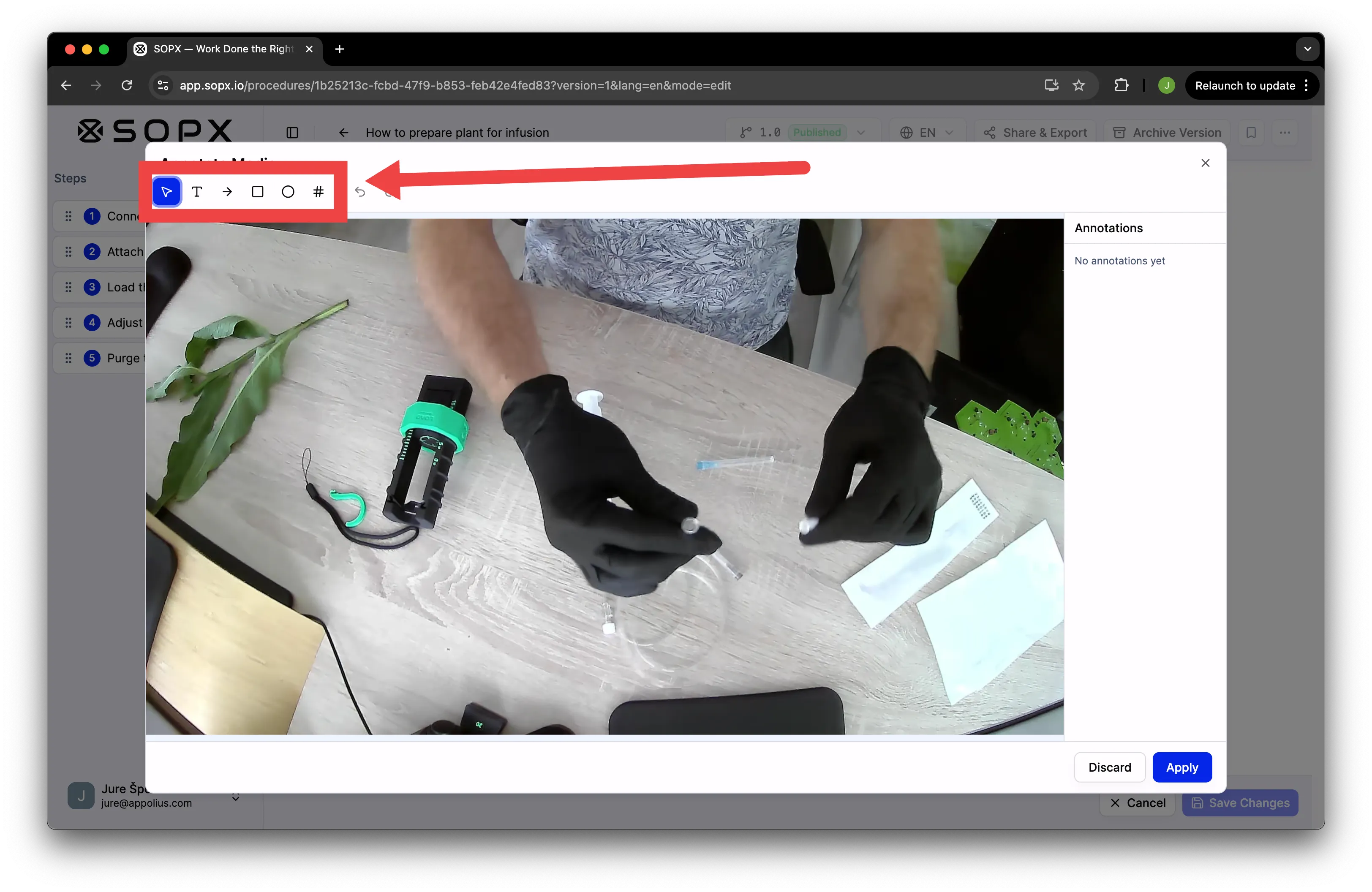 Adding arrows, rectangles, and text to a frame in SOPX