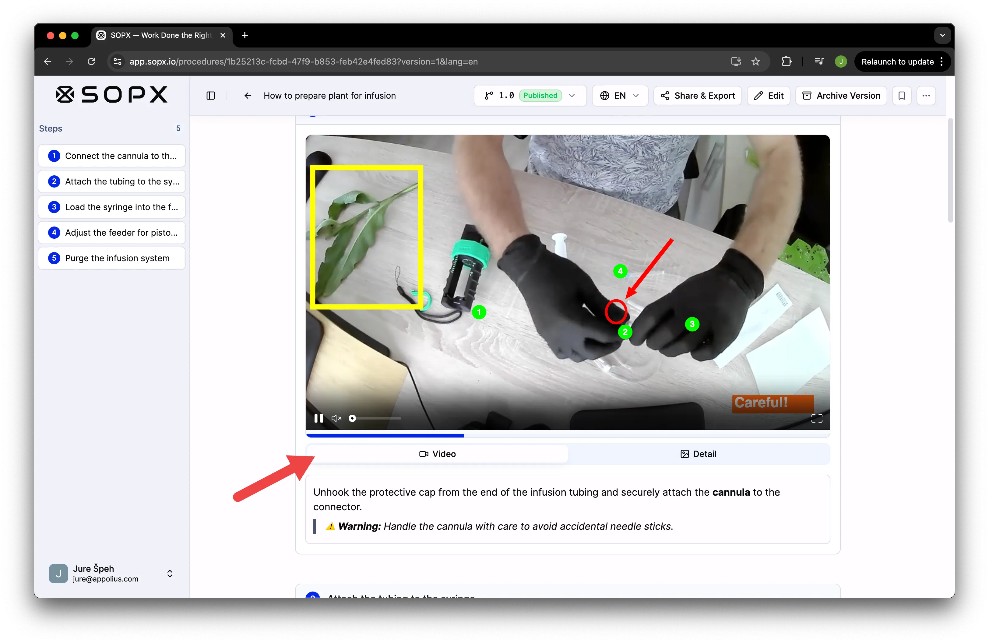 Switching to Detail view from a video clip in SOPX