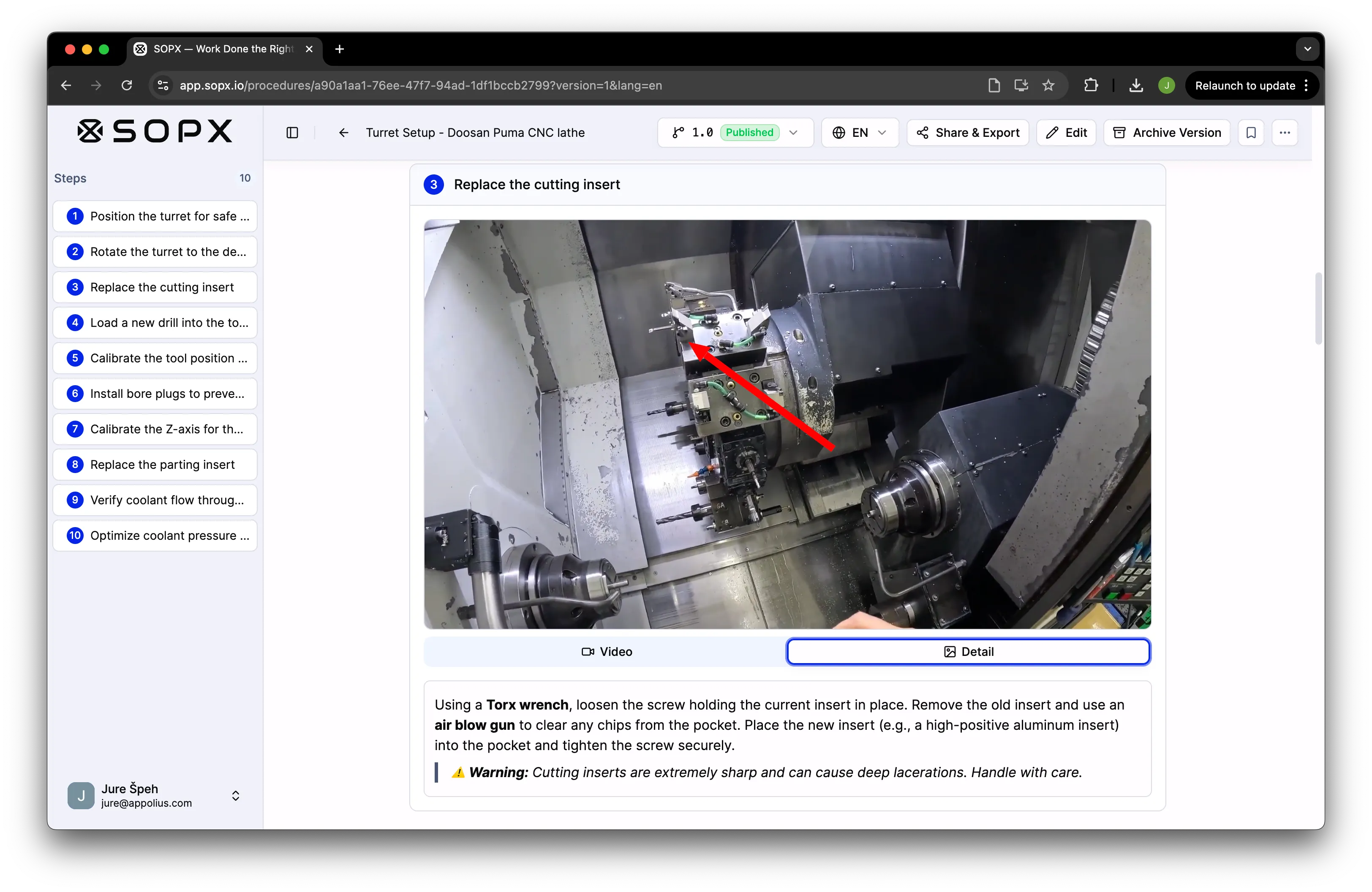 Reviewing an AI-generated standard operating procedure in SOPX
