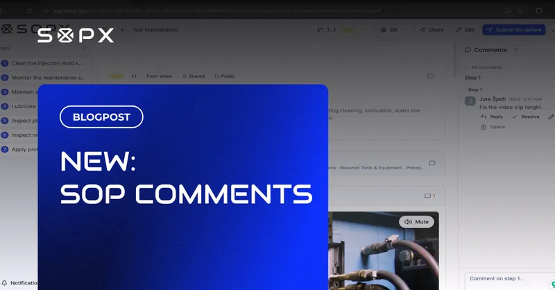 A frontline worker leaving a comment on a step of an SOP from a phone.