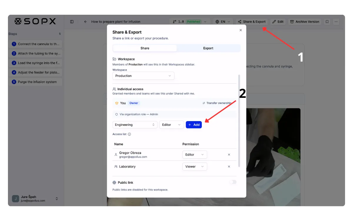 Sharing an SOP with permission levels in SOPX