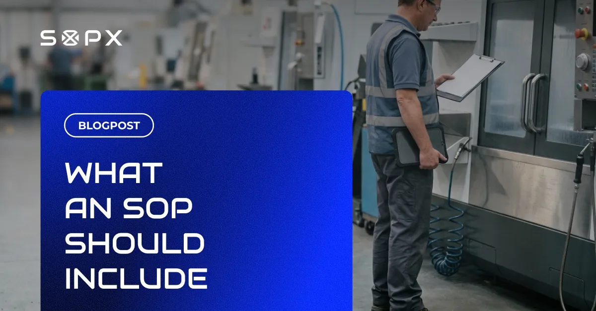 An SOP in SOPX showing the Procedure Details header with purpose, scope, and responsibilities above the step-by-step procedure.